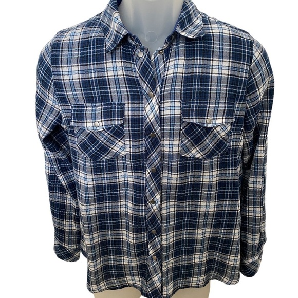 KUT FROM THE KLOTH Blue Plaid Long Sleeve Top Shirt Women SP Petite Small - Picture 1 of 5